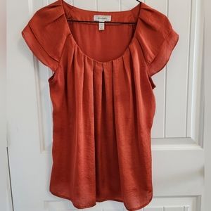 Dressbarn Copper Pleated Neckline & Flutter Cap Sleeves Blouse Size Medium